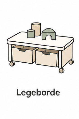 Legeborde med opbevaring til institution og skole