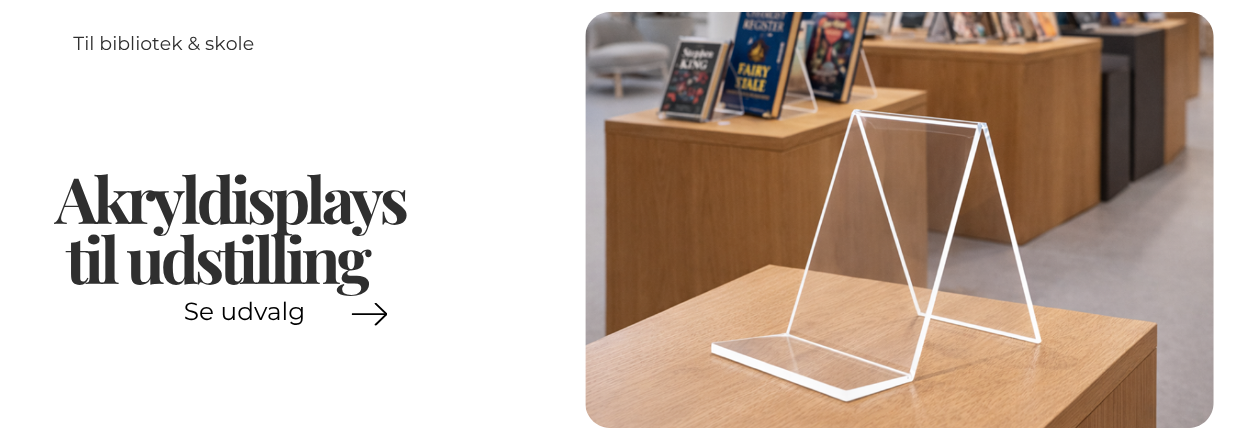 akryldisplays og bogholdere til bibliotek og skole