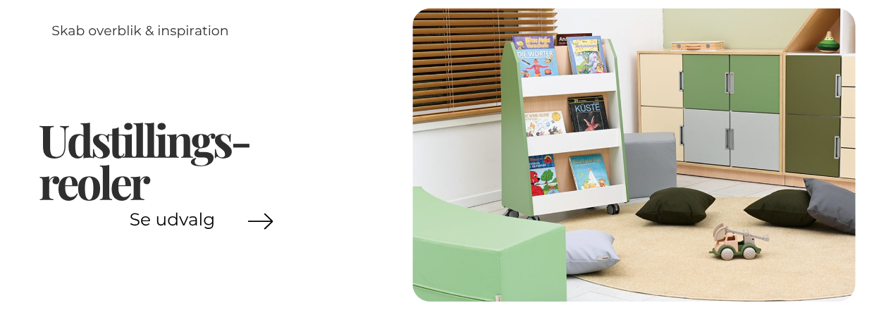 bogreoler og udstillingsreoler til bibliotek og skole