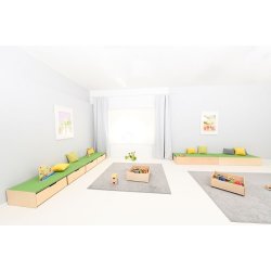 Legepodie eller scenemoduler med opbevaringsplads