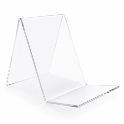 Akryldisplay skr�hylde til frontvisning af b�ger p� reol og bord i biblioteksindretning