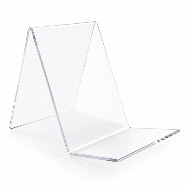 Akryldisplay skr�hylde til frontvisning af b�ger p� reol og bord i biblioteksindretning