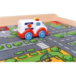 Legetppe med bilbane - By eller junglemotiv