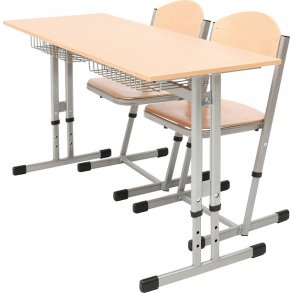 Dobbelt skolebord med 2 stk. stole