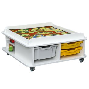 Legebord p hjul, firkantet, H 37, hvid