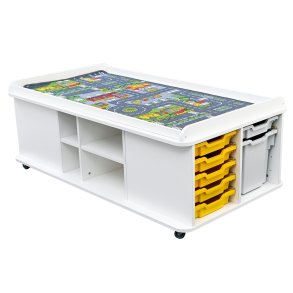 Legebord med opbevaring - rektangulrt, hjde 57 cm, hvid