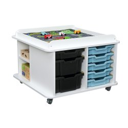 Legebord p� hjul, firkantet, H 57, hvid