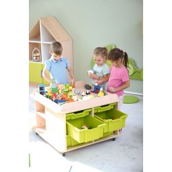 Legebord p hjul, firkantet, H 57, ahorn