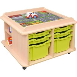 Legebord p hjul, firkantet, H 57, ahorn