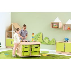 Legebord p hjul, firkantet, H 57, ahorn