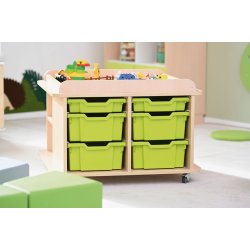 Legebord p hjul, firkantet, H 57, ahorn