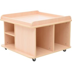 Legebord p hjul, firkantet, H 57, ahorn