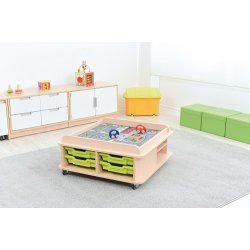 Legebord p hjul, firkantet, H 37, ahorn