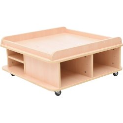 Legebord p hjul, firkantet, H 37, ahorn