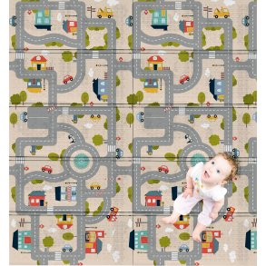 Stor foldemadras i skum med bymotiv