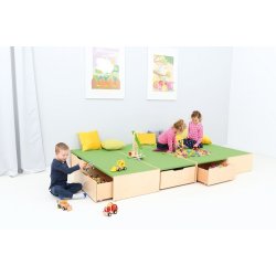 Legepodie eller scenemoduler med opbevaringsplads