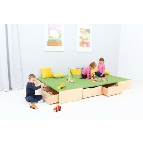 Legepodie eller scenemoduler med opbevaringsplads