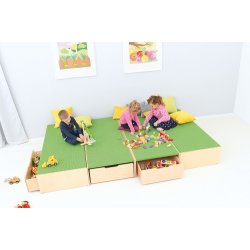 Legepodie eller scenemoduler med opbevaringsplads