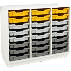 Reol med 24 plastikskuffer