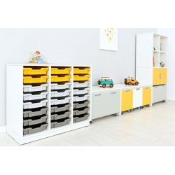 Reol med 24 plastikskuffer