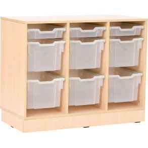Reol med 9 gennemsigtige skuffer