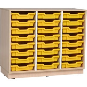 Reol med 24 gule skuffer