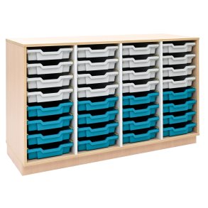 Quadro opbevaringsreol med 32 plastkasser