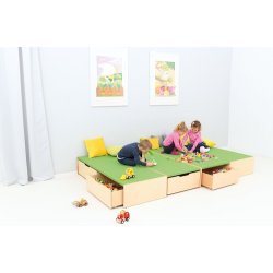 Legepodie eller scenemoduler med opbevaringsplads