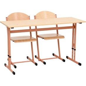 Skolebord - st med 2 stole, laksefarvet