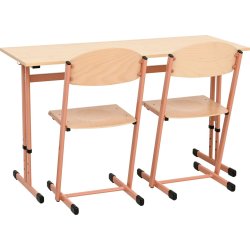 Skolebord - st med 2 stole, laksefarvet