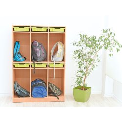 Skoletaskereol med 6 rum