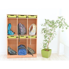 Skoletaskereol med 6 rum