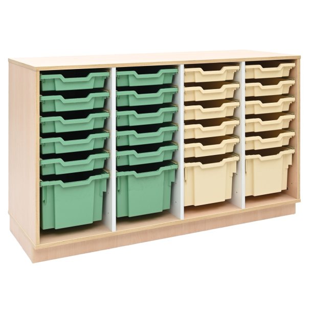 quadro-opbevaringsreol-24-plastkasser-pastelgroen-beige