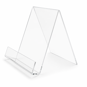 Brochureholder i klar akryl A5 st�ende til pr�sentation af brochurer i bibliotek og skole