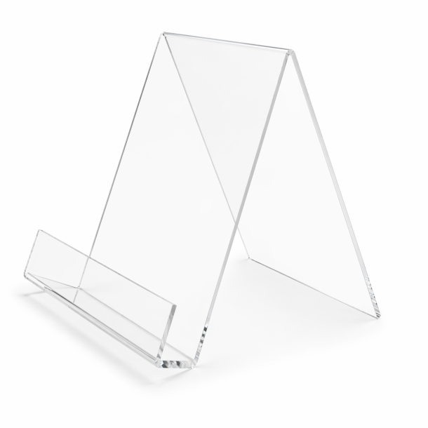 Brochureholder i klar akryl A5 st�ende til pr�sentation af brochurer i bibliotek og skole