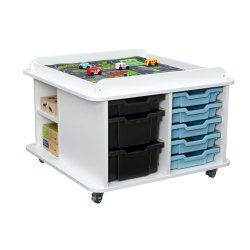 Legebord p� hjul, firkantet, H 57, hvid