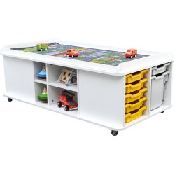 Legebord med opbevaring - rektangul�rt, h�jde 57 cm, hvid