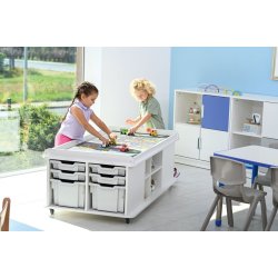 Legebord med opbevaring - rektangul�rt, h�jde 57 cm, hvid
