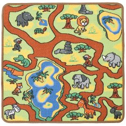 Legetppe med bilbane - By eller junglemotiv