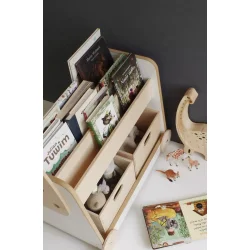 Mobil tr�reol p� hjul til b�ger og leget�j � tosidet