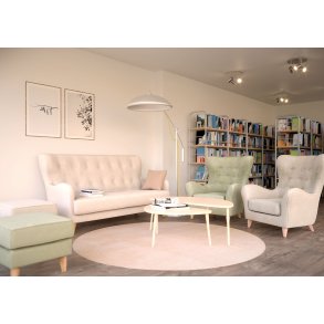 Gin l�sehj�rne med sofa, l�nestole, puffer og sideborde til skole og bibliotek